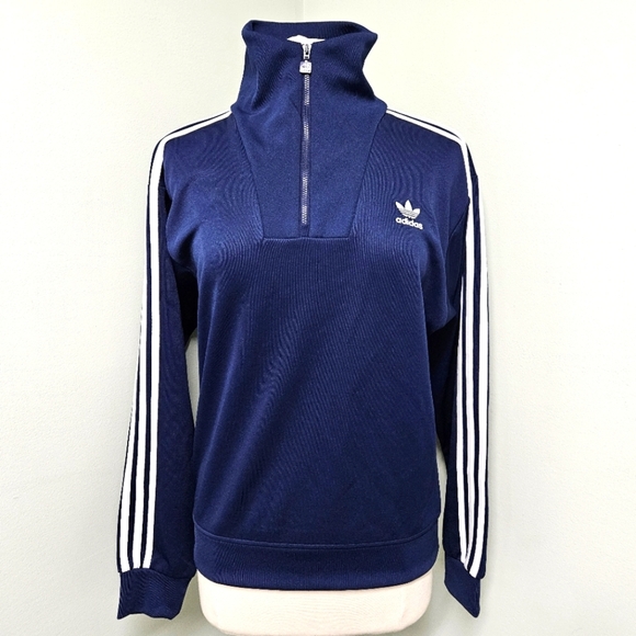adidas Adicolor Track Top Pullover Funnel Neck Qtr Zip Jacket Navy XSMALL NWT - Picture 1 of 10